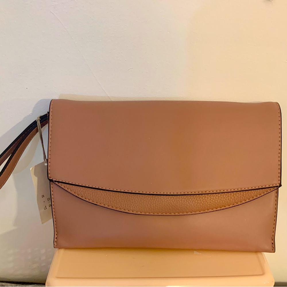 Womens NWT A New Day blush pink clutch with multiple pockets etc